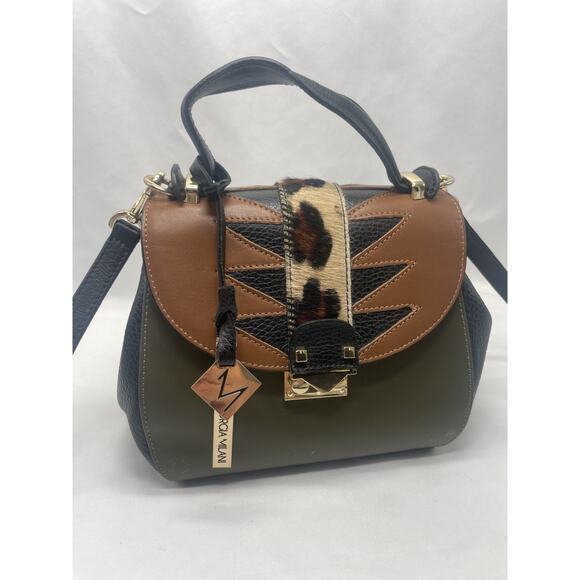 Giorgia Milani Leather Crossbody Handbag Leopard Stripe Italy w/ Dust Cover - Picture 2 of 16